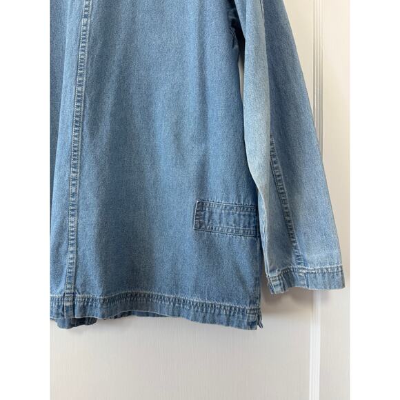 Denim & Co Blue Denium Zip Up Cotton Collared Shirt Size Large - Picture 4 of 12